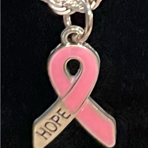 Jewelry Breast cancer awareness Silver Necklace with Pink Ribbon Pendant - Picture 2 of 3